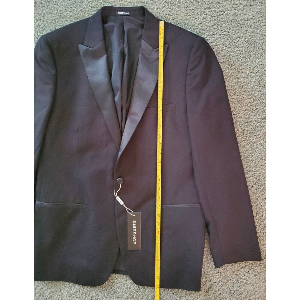 SuitShop Black Peak Lapel Tuxedo Jacket 44R NWT Slim Fit PKTXSJ44R-S Tux - Picture 12 of 16